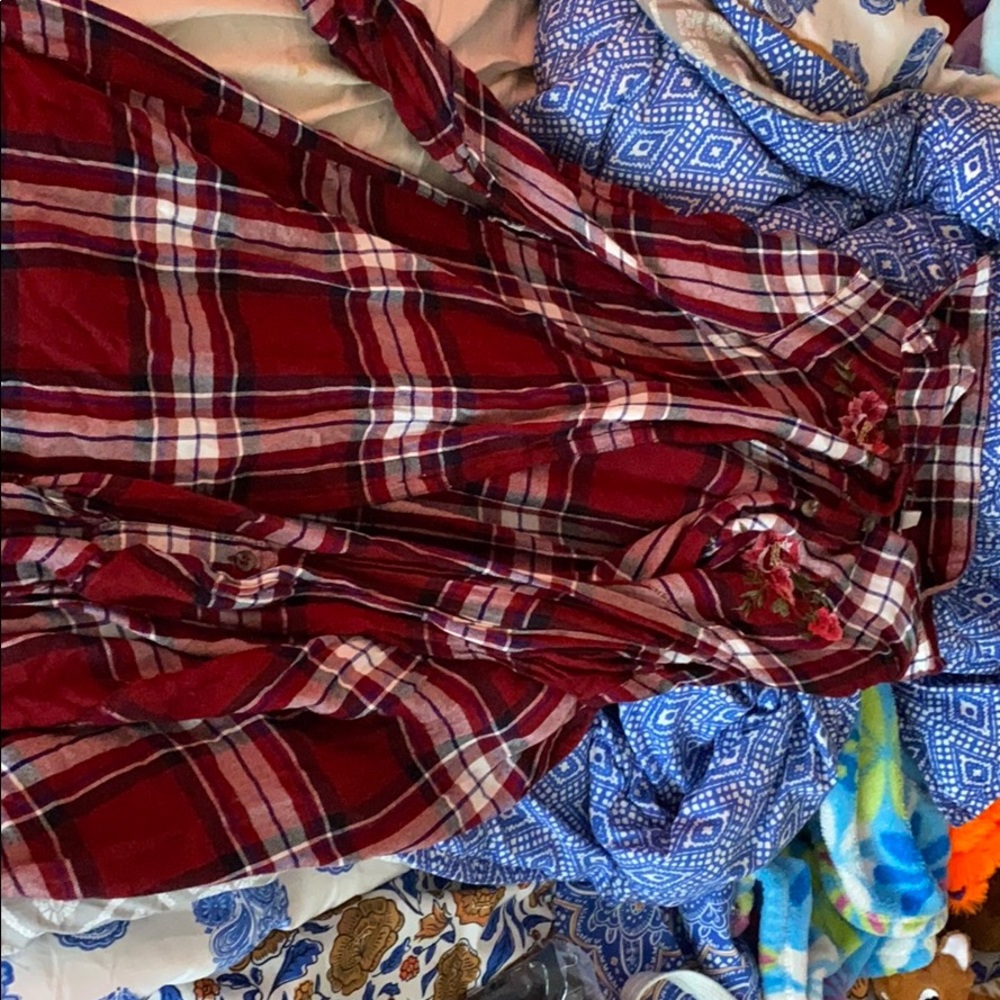 Red Floral Button Down Dress